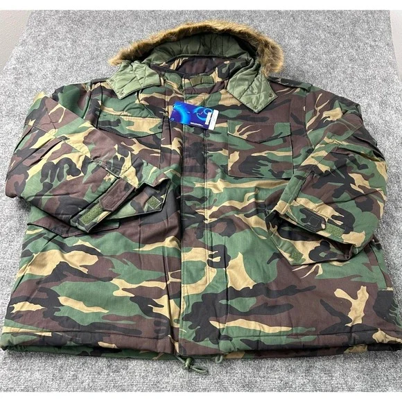 DODECA Vintage‎ Y2K Men's 5XL Woodland Camo Parka Fur Hood Winter Jacket NWT